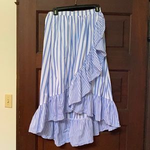 Blue and white stripe skirt with ruffle